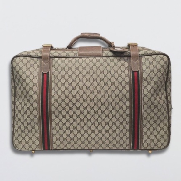 Vintage 1970 Gucci GG Supreme Suitcase Web Stripe Monogram Canvas Gold Closure - Picture 1 of 15